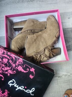 Qupid Taupe Fringe Suede Ankle Booties